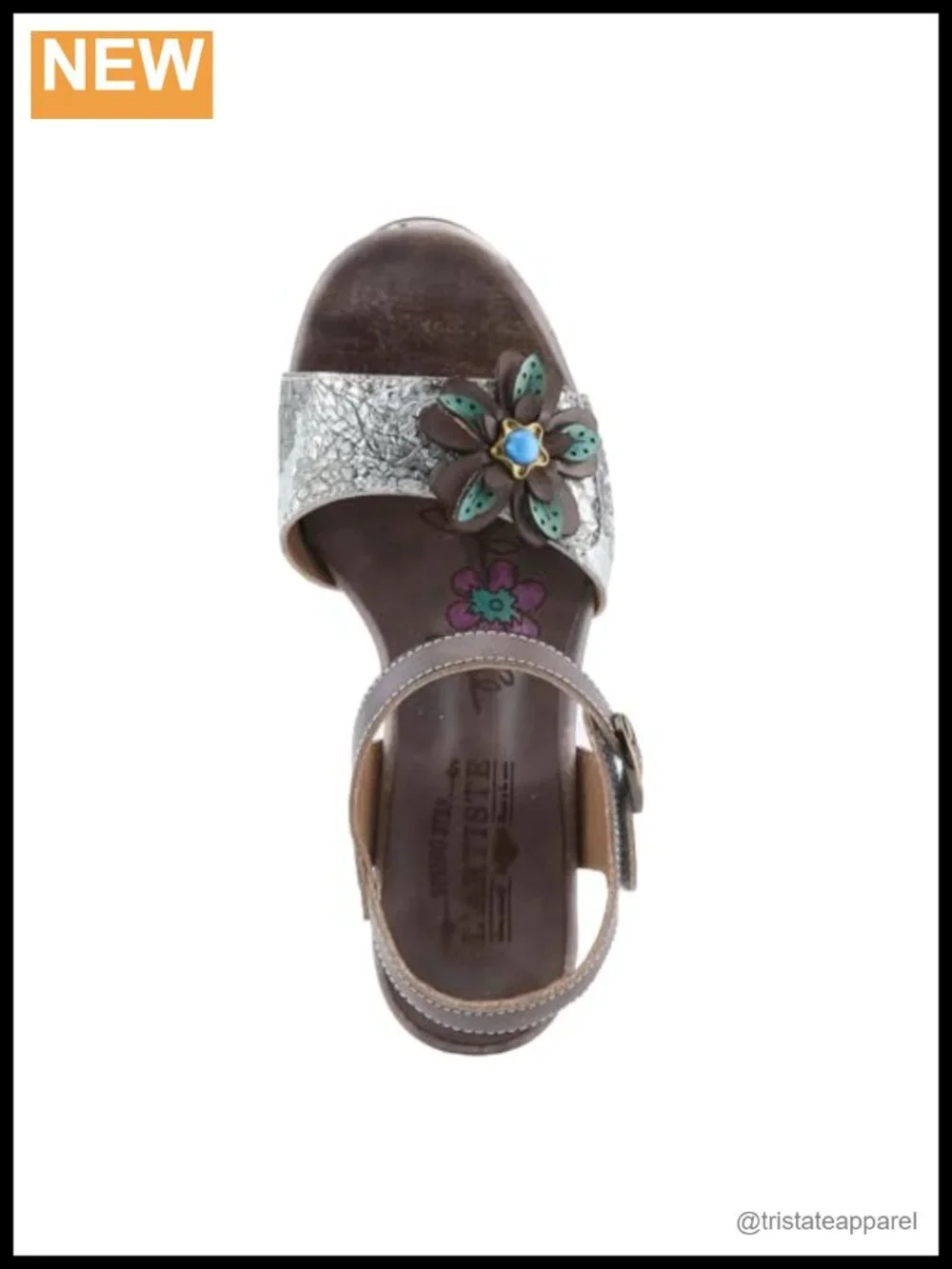 Hand Painted Leather Platform Sandal with Floral Accents and Cushioned Insole
